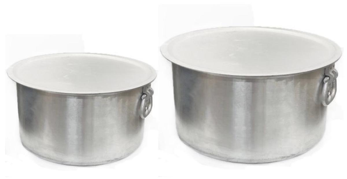 2 Pcs Large Aluminum Patila / Pot w/ Handle & Lid 50 ltr & 90 ltr cap